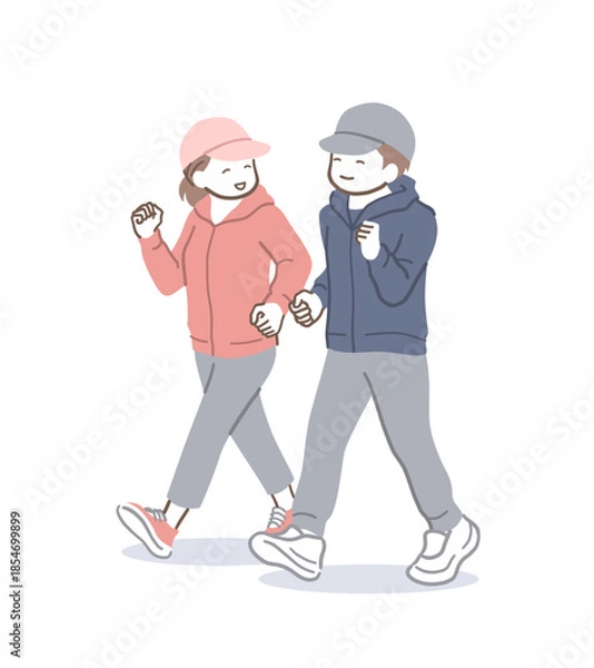 Obraz 楽しそうにウォーキングする男性と女性のイラスト素材