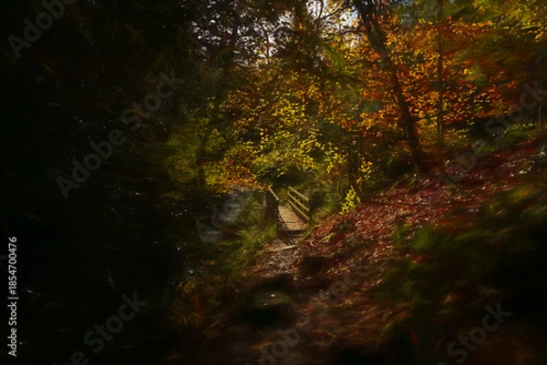 Obraz A digital illustration of Wyming Brook autumn colours in the Derbyshire, Peak District National Park.