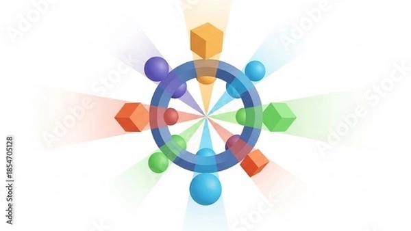 Fototapeta Colorful Shapes Orbiting Cleverly Around Central Structure