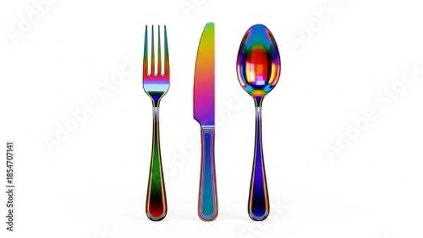Fototapeta Vivid Cutlery Shimmers Beautifully in Simple Still Life