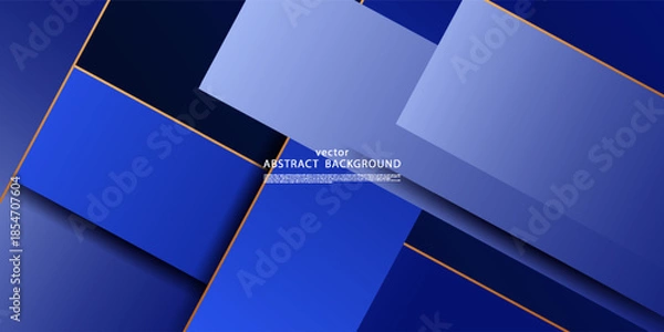 Fototapeta Blue abstract background banner with overlapping square pattern design. Simple modern golden light line style background pattern. Vector eps10