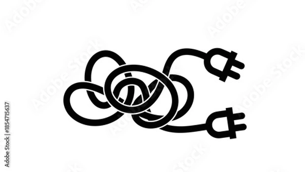 Obraz Tangled Electrical Cords with Plugs Illustration.