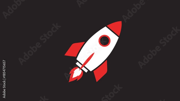 Obraz White and Red Cartoon Rocket Ship.