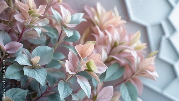 Obraz Pastel flowers on abstract blue background — AI generated