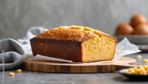Obraz Homemade cornbread loaf on parchment paper — AI generated
