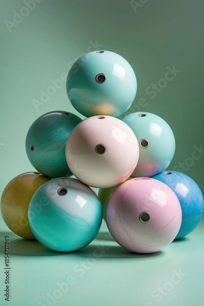 Obraz Pyramid of pastel bowling balls — AI generated