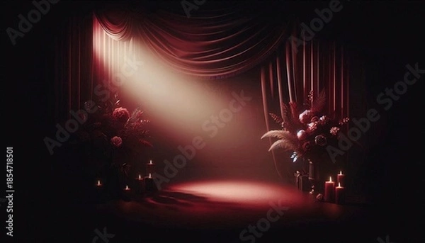 Fototapeta Abstract dramatic red stage background with spotlight