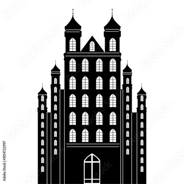 Obraz silhouette of a tall building with windows, palace, vector