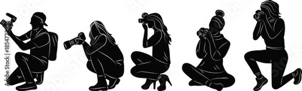 Obraz Silhouette of people taking pictures while sitting vector