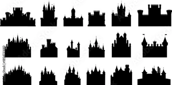 Obraz Silhouette palaces, royal castles, set, vector collection