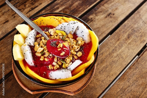 Obraz Smoothie bowl with fresh fruit and granola, healthy eating