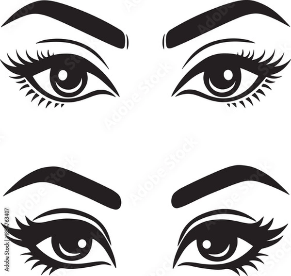 Obraz Stylized female eyes with prominent eyelashes and arched eyebrows vector illustration