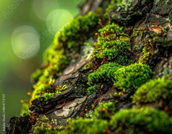 Fototapeta Moss covered tree trunk closeup