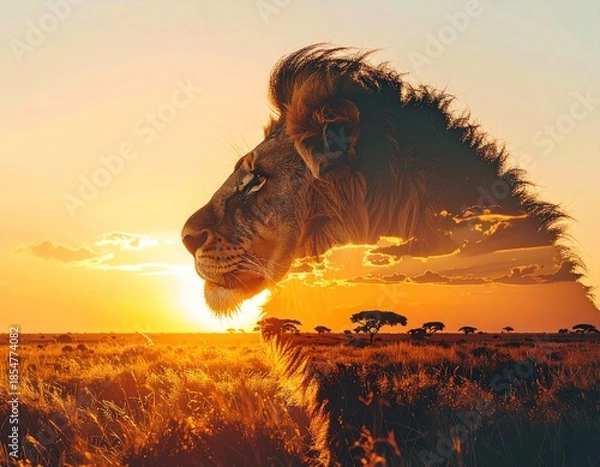 Fototapeta  lion sunset safari