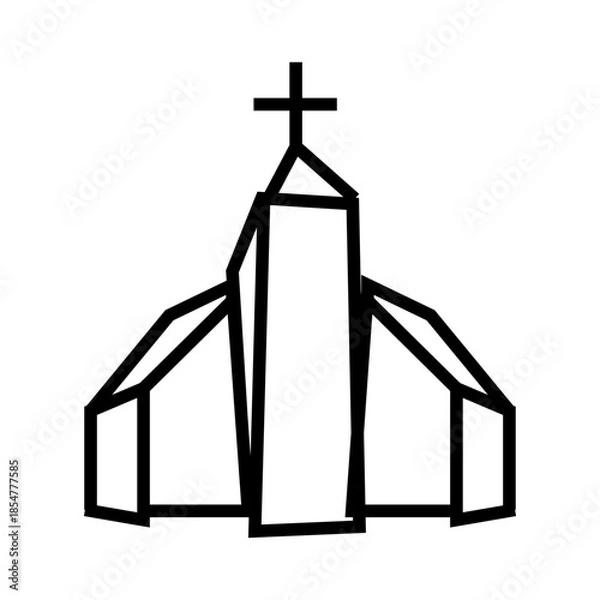 Fototapeta black and white church building outline icon vector