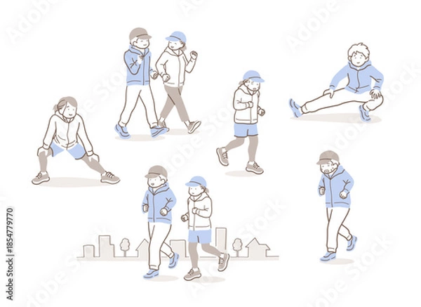 Obraz 運動をする男女のイラストセット