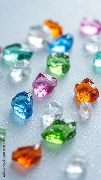 Obraz Vibrant assorted gemstones on a light blue background