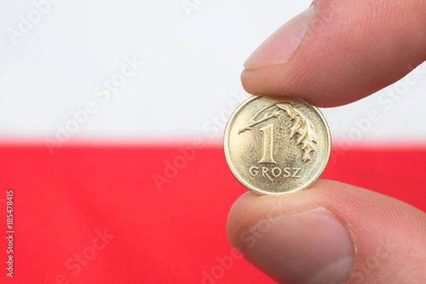 Fototapeta Polish coin on polish flag background