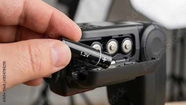 Obraz Hand Inserting AA Batteries into Electronic Device