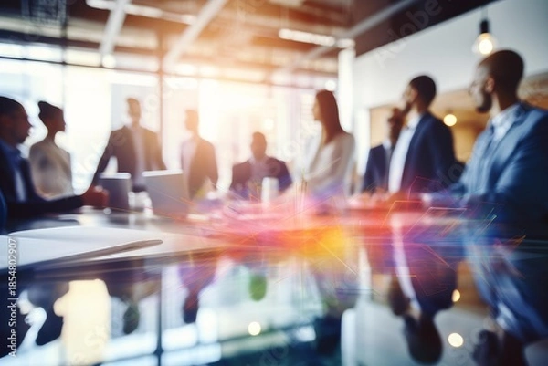 Fototapeta Business professionals engaging in a corporate meeting, highlighting teamwork and digital communication