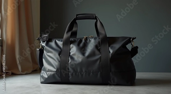 Obraz Black bag sitting on a table next to a window