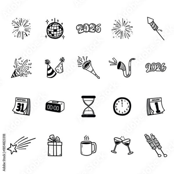 Obraz New Year Doodle Illustration Elements