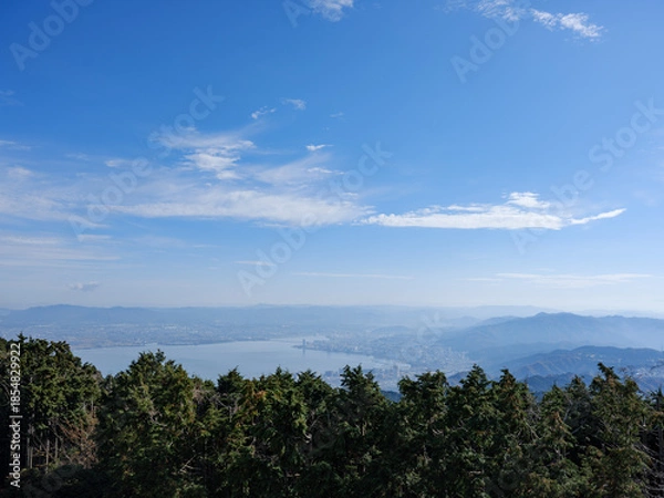 Obraz 比叡山から滋賀県大津市と琵琶湖の眺め