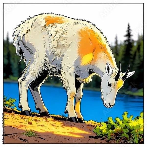Fototapeta mountain goat illustration
