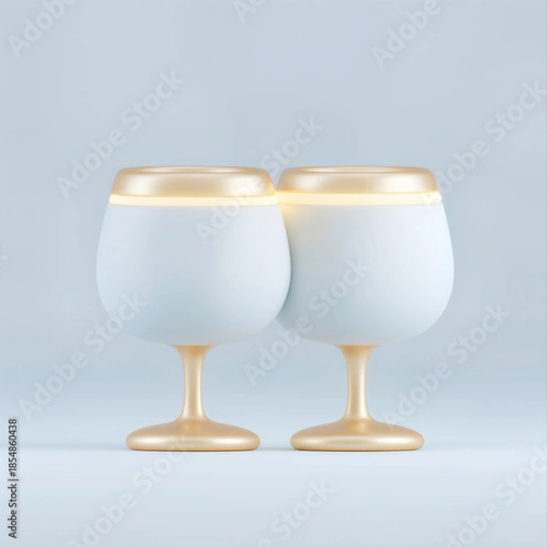 Fototapeta Minimal luxury illustration of elegant glassware with gold accents on clean background, modern soft 3D style