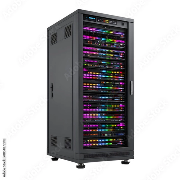 Obraz Data server rack with LED lights isolated on transparent background