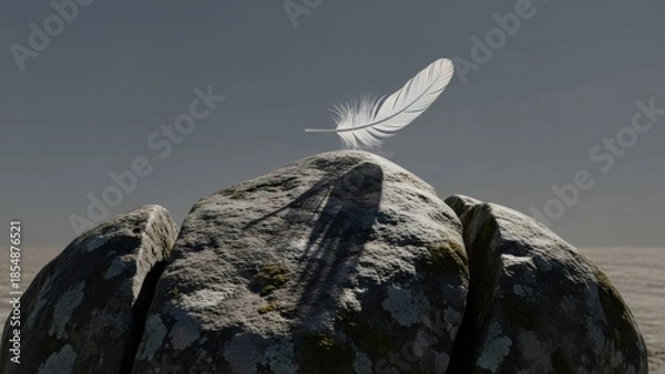 Obraz Feather on a Rock - A Serene and Natural Composition.
