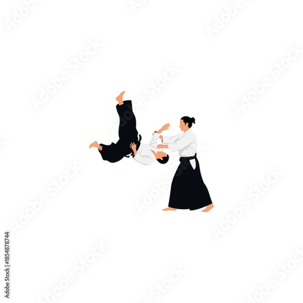 Fototapeta Two martial artists performing a high kick throw during training.