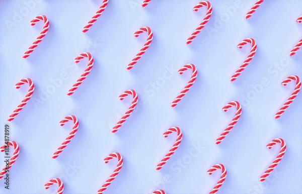 Fototapeta Candy cane pattern on light blue background. 3d rendering