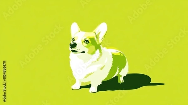 Obraz Flattened Corgi on lime green backdrop