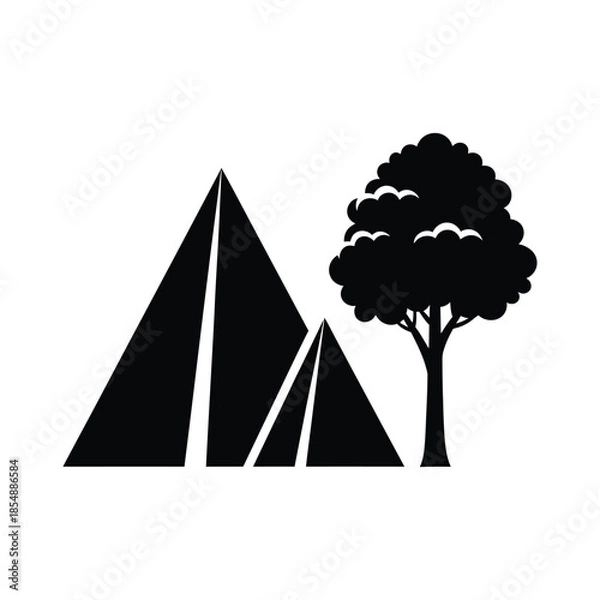 Obraz Geometric Tent and Pine Tree Icon