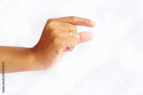 Obraz Hand Gesture Indicating Small Size on White Background