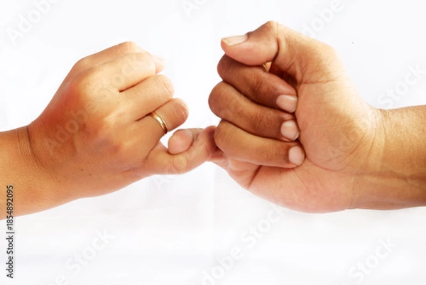 Obraz Promise Gesture Between Two Hands on White Background