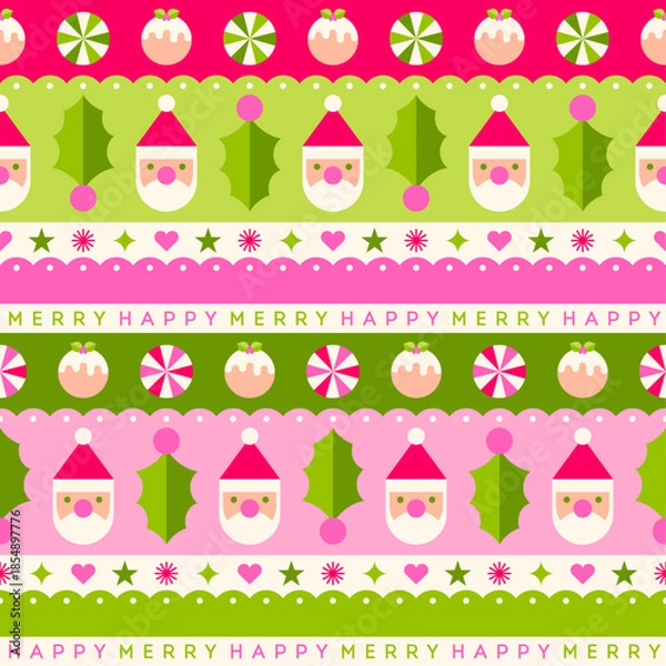 Obraz Cute geometric elements seamless striped pattern design for christmas holidays background.