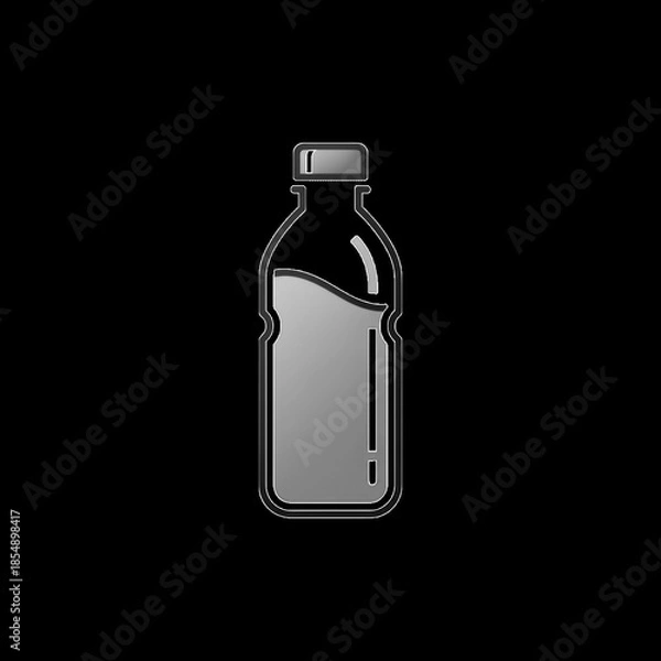 Obraz Silver metallic water bottle with liquid on black background container