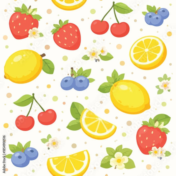 Fototapeta Sweet_Berry_Lemon_Citrus_Flat_Pattern