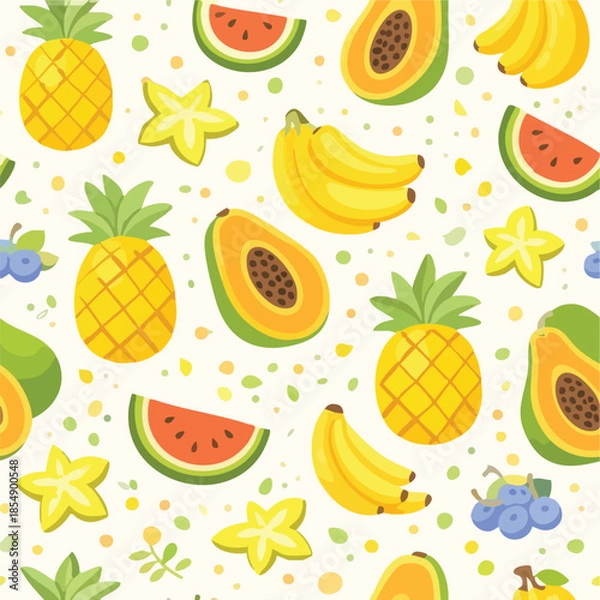 Fototapeta Tropical_Summer_Fruit_Mix_Flat_Pattern