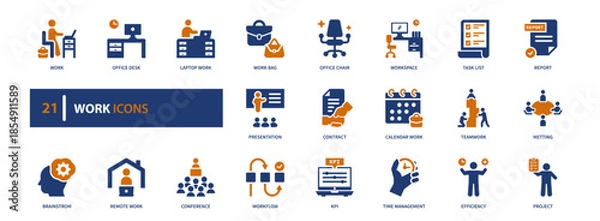 Obraz work icon set, Solid style, vector illustration