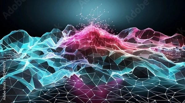 Obraz Dynamic digital waveforms virtual space abstract visualization high-tech environment aerial perspective innovation