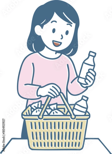 Obraz 買い物をしている女性のイラスト