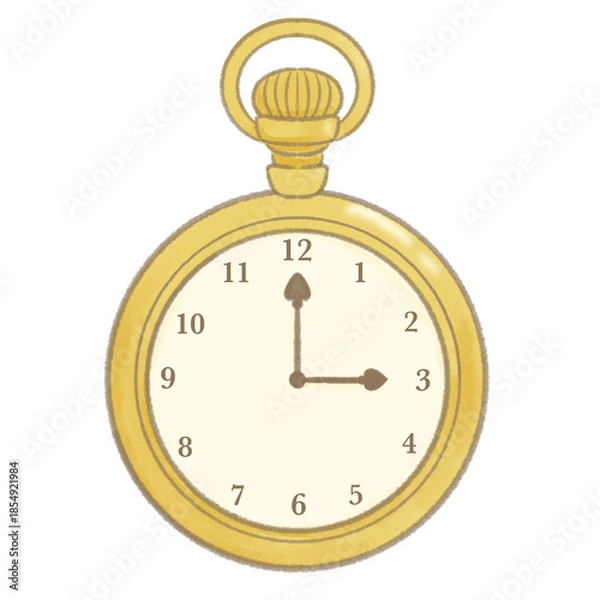 Obraz アンティークゴールドで描かれた手描き風クラシック金時計イラスト 時の流れや記憶を象徴するヴィンテージモチーフ ラフスケッチ調アートスタイル