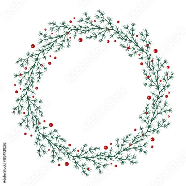 Fototapeta Green pine wreath. Winter botanical frame