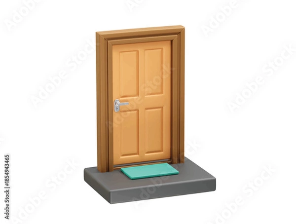 Obraz Door with Doormat icon 3d rendering illustration