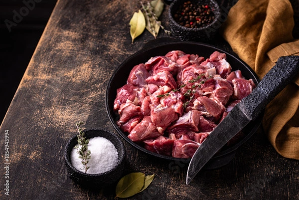 Obraz Raw chopped meat with spices