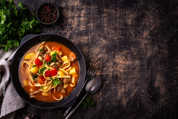 Fototapeta Lagman with beef and vegetables