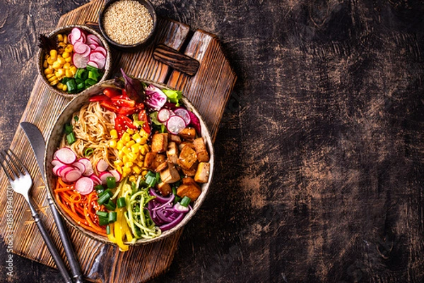Obraz Vegan healthy poke bowl with tofu
